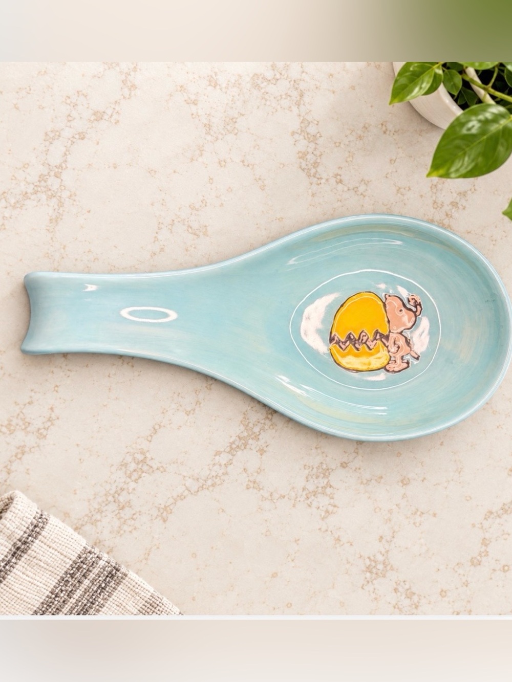 Peanuts Snoopy Ceramic Spoon Rest Blue Yellow Egg Kitchen Décor